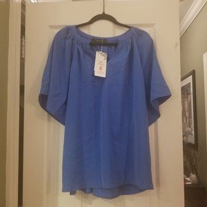 YIBOCK Women's Blue Summer V Neck Bell Sleeve Blouse Tunic Top